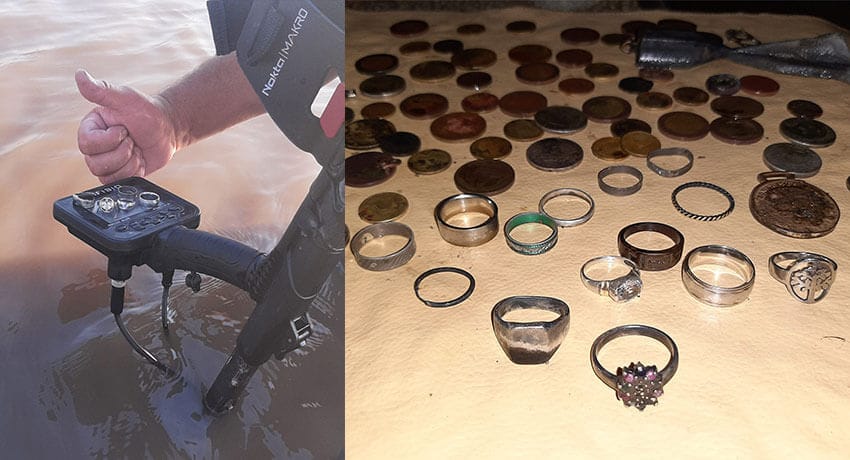 Several Silver Rings And Many Coins